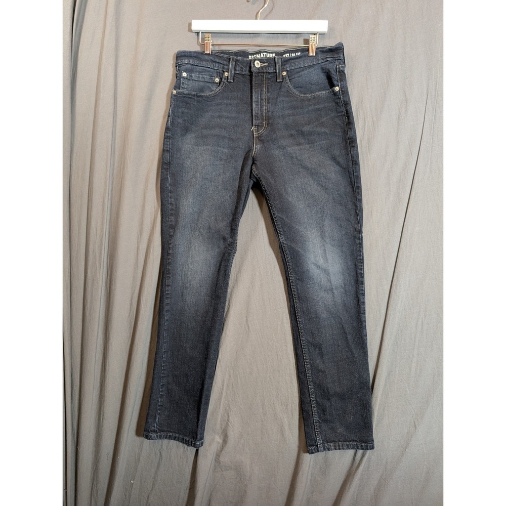 Levi Strauss Signature Slim Straight Jeans W34 L30 Dark Wash Stretch Denim